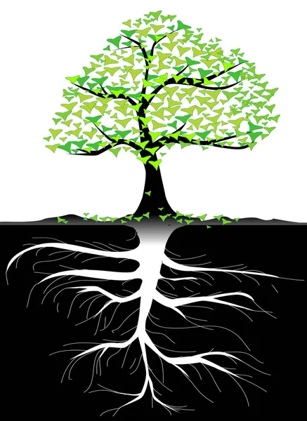Letní Strom Srdcem Tvaru Listí Nad Pod Zemí — Stockový vektor