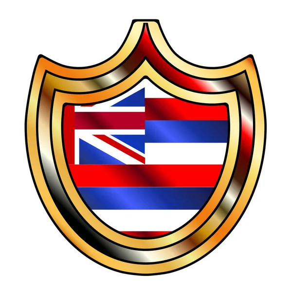 Metalen Schild Met Ingezette Hawaii Vlag Pictogrammen Een Witte Achtergrond — Stockvector