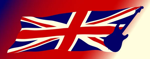 Brittisk Fack Flagga Med Gitarr Siluett Som Över Blekning Union — Stock vektor