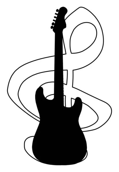 Una Clave Agudos Musicales Con Silueta Guitarra Aislada Sobre Fondo — Vector de stock