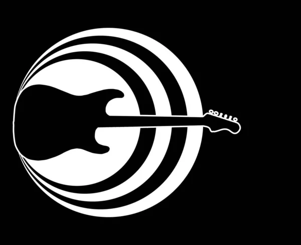 Kreise Aus Schwarz Und Weiß Mit Gitarrensilhouette Isoliert Auf Schwarzem — Stockvektor