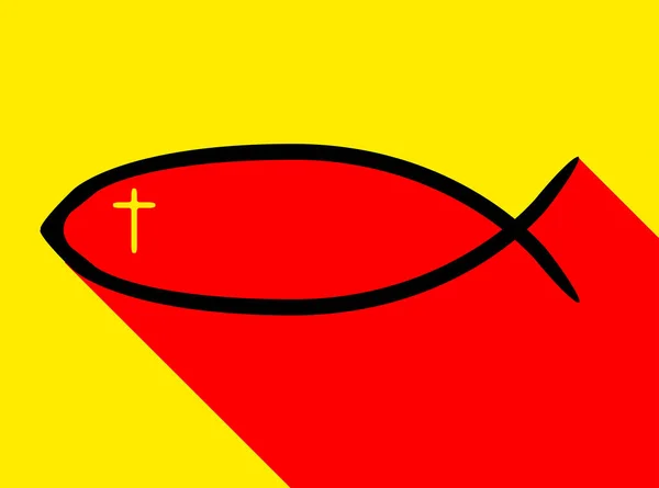 Representación Del Símbolo Cristiano Los Peces Rojo Amarillo Con Sombra — Vector de stock