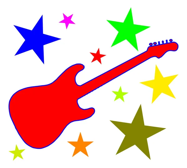 Guitarra Eléctrica Genérica Roja Aislada Con Estrellas Sobre Fondo Blanco — Vector de stock