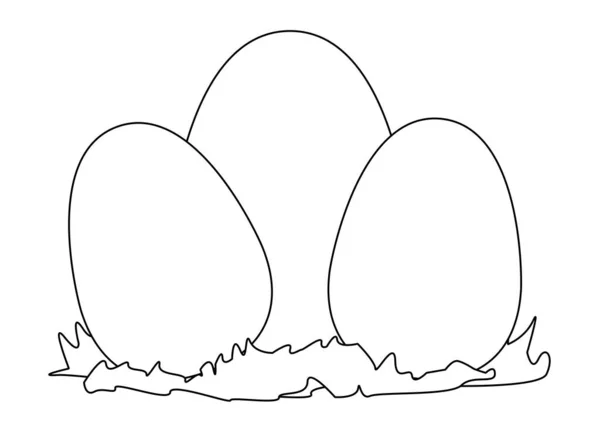 白い背景に黒の輪郭を着色する様々なサイズの3羽の鶏の卵 — ストックベクタ