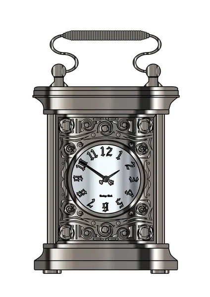 Silver Metal Drawing Traditional Carriage Clock Isolated White — Stock Vector