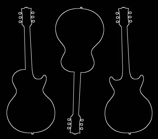 黒の背景に隔離された伝統的なギターの形の白い線の輪郭シルエット — ストック写真
