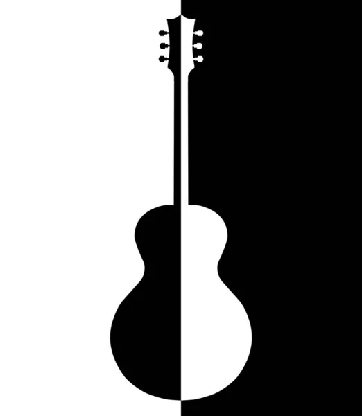 Traditionelle Gitarrenform Silhouette Der Mitte Schwarze Und Weiße Hälften Aufgeteilt — Stockvektor