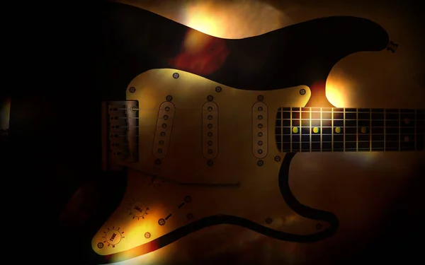 Uma Guitarra Típica Moderna Definida Como Fundo Escuro — Fotografia de Stock