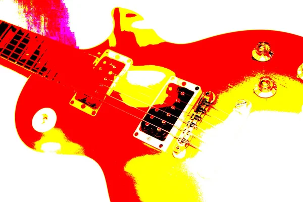 典型的固体硬摇滚吉它抽象在红色和黄色的身体在白色的战场上 — 图库照片