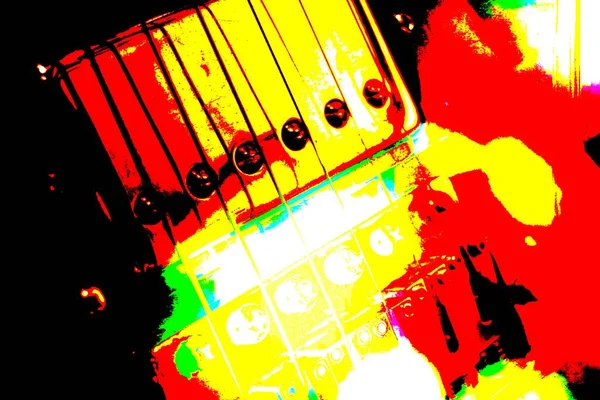 带颤音或颤音臂和桥的红色 黄色和绿色抽象中的一种多色电吉他嗡嗡声拾音器 — 图库照片