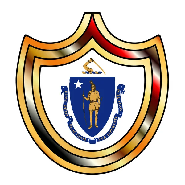 Bouclier Métallique Avec Des Icônes Drapeau État Massachusetts Sur Fond — Image vectorielle