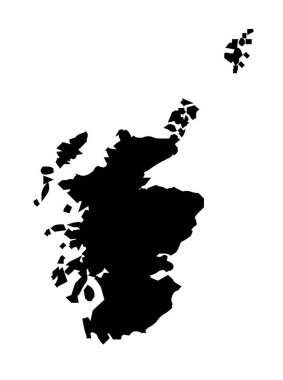 Birleşik Krallık 'ın beyaz arka planı üzerinden İskoçya' nın siluet ana hatları haritası