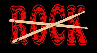 Siyah bir zemin üzerinde kırmızı RCK yazılı bir çift ahşap baget var.