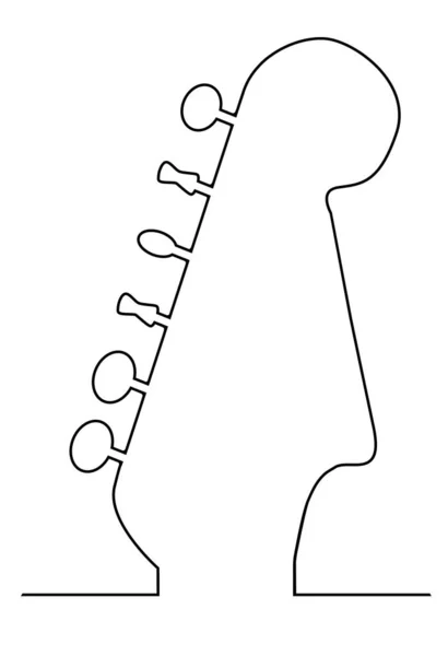 白い背景に隔離された黒い輪郭の伝統的な固体ボディ電気ギターのヘッドストック — ストックベクタ