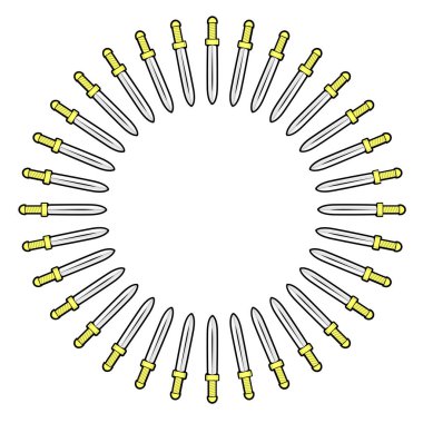 Beyaz arka planda keskin ordu tarzı hançerlerden oluşan yuvarlak bir arka plan