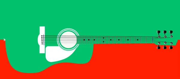 Tipik Bir Akustik Gitar Yeşil Kırmızı Zemin Üzerinde Izole Edilmiş — Stok fotoğraf