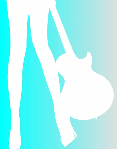 Ein Mädchen Hält Eine Gitarre Silgouette Über Einem Hellen Hintergrund — Stockfoto