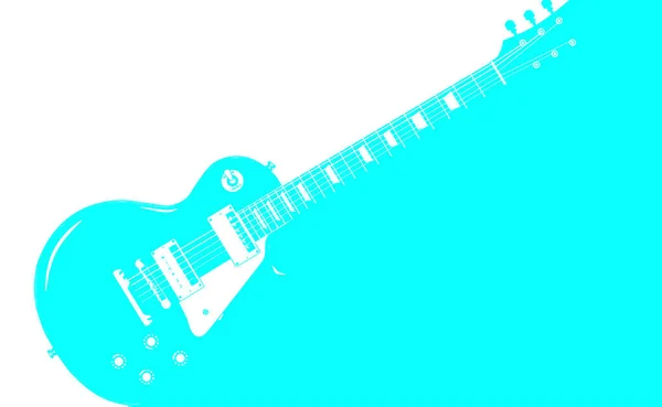 白にセットされた長い影を鋳造する淡い青の典型的な電気固体ボディギター — ストック写真