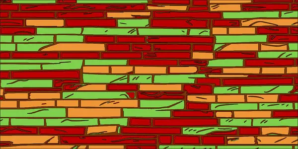 背景として漫画スタイルの色のレンガ壁 — ストックベクタ