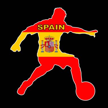 Siyah arka planda ulusal bayrak renkleri olan İspanyol bir futbolcunun silueti