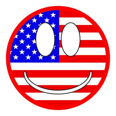 Mutlu bir gülümseme beyaz arka planda izole edilmiş ABD bayrağı emoji düğmesi