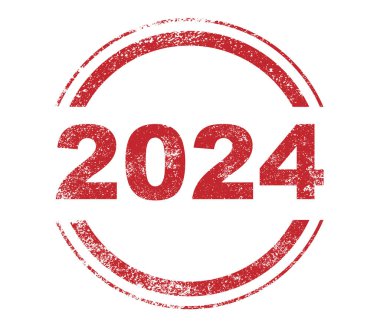 Beyaz arka plan üzerinde 2024 kırmızı mürekkep grunge damgası
