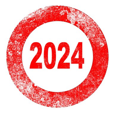 Beyaz üzerine 2024 kauçuk kırmızı mürekkep damgalı Grunge versiyonu