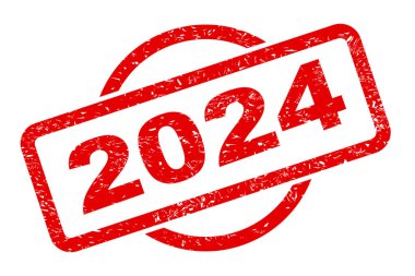 Beyaz arka plan üzerine 2024 kauçuk mürekkep damgası.