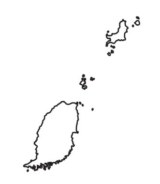 Karayipler 'deki Grenada adası beyaz arka planda siyah ana hatlı siluet ile