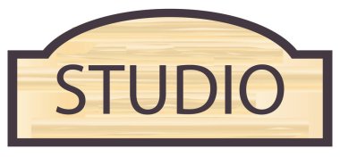 Stüdyo tarzı ahşap mağaza tabelası beyaz arka planda