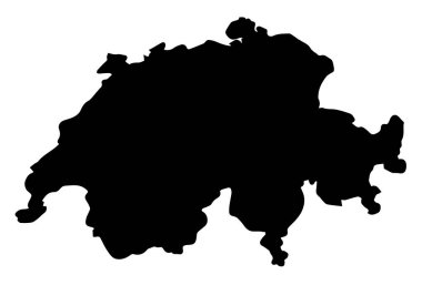 Beyaz arkaplan üzerine İsviçre 'nin siyah siluet haritasını ana hatlarıyla çiz