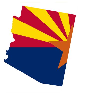 Arizona eyaletinin ana hat haritası, beyaz arka planda, bayrak şeklinde.