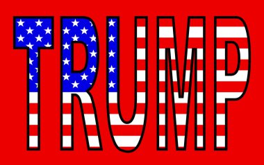 Wird TRUMP 'un altında kırmızı zemin üzerinde Birleşik Devletler Yıldızlar ve Çizgiler Bayrağı belirlendi