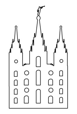 Çizim Mormon stil tapınak siluet üzerinde beyaz bir arka plan olduğunu.