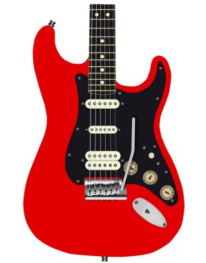 Titreşim sistemi olan tipik kırmızı bir elektro gitar..