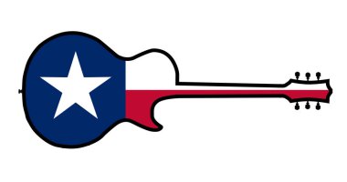 Geleneksel gitar şekli siluetleri Teksas bayrağı ile beyaz bir arkaplan üzerinde izole