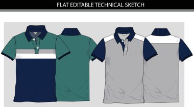 Polo Shirt Tasarım Vektörü hisse çizimi, renk düz düzenlenebilir teknik çizim vektör dosyası blokları.