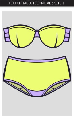 Kontrastlı renk vektörü illüstrasyonlu bir kadın iç çamaşırı çizimi.