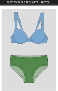 mayo mavi sütyen ve yeşil külot tasarımı vektör çizimi düz çizim