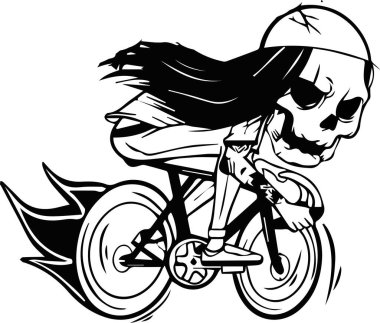 karikatür iskelet motor motorsiklet hız çizelgesi siyah ve beyaz.