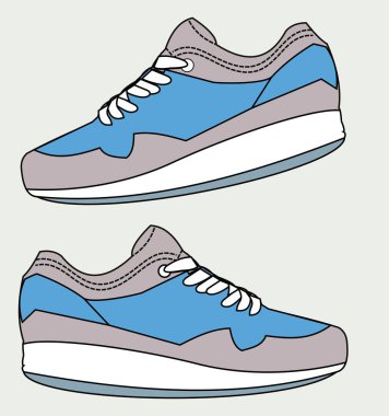 Mavi ve gri renkli spor ayakkabılar. Spor ayakkabılarının vektör illüstrasyonu.