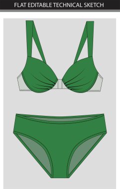 Siyah beyaz tasarım vektör düz çizimli yeşil bikini..