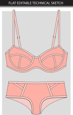 İç çamaşırı seti şeftali. İç çamaşırı koleksiyonu. Vektör illüstrasyon dosyası.