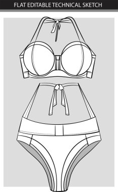 Halter Bikini set mayo giysisi. Yazın çizim tekniği.