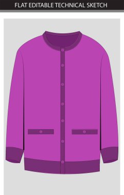 Mor bir hırkanın düz, düzenlenebilir teknik çizimi..