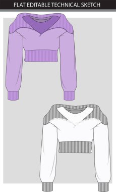 Kırpılmış Sweatshirt Düz Düzenlenebilir Teknik Tasmalı bir süveter çizimi