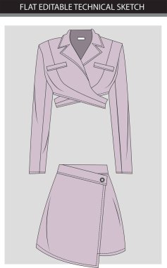 Düz Düzenlenebilir Teknik Taslak Moda ürünü blazer ceket ve etek