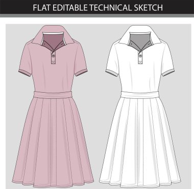 Polo Elbisenin Düz Düzenlenebilir Teknik Çizimi Pastel renkler, vektör illüstrasyonu