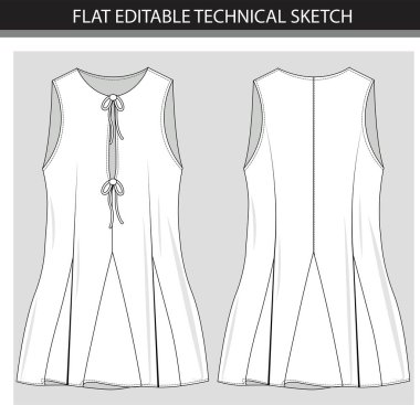 Kravat Detaylı Kolsuz Üst Çizgi Çizimi