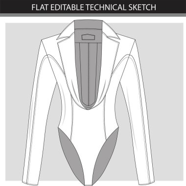 Vücut giysisinin düz teknik çizimi.